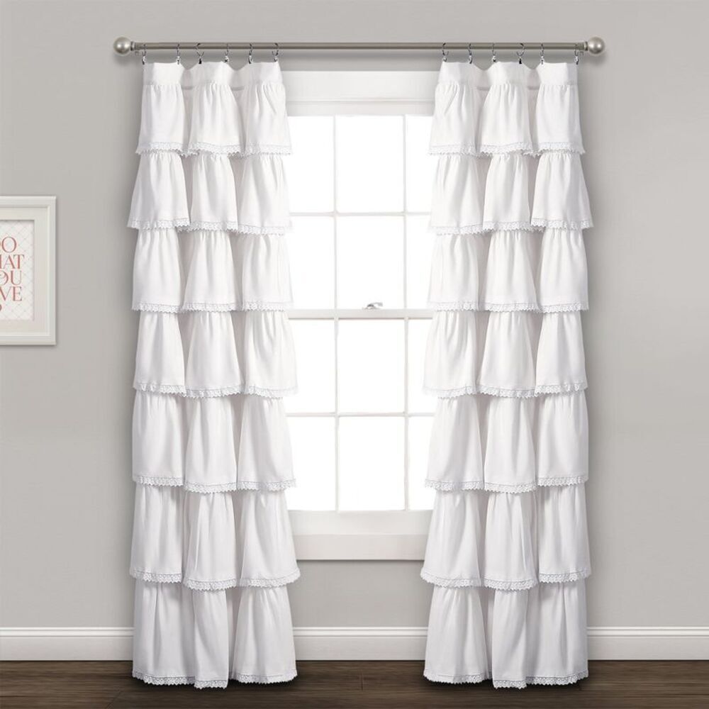 Lush Decor - 52"x84" Ruffle Window Kids' Curtain Panel White -  White